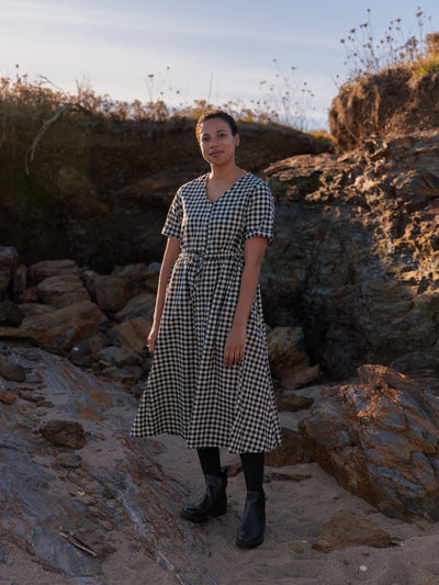 Nell Midi Dress Linen Black Gingham