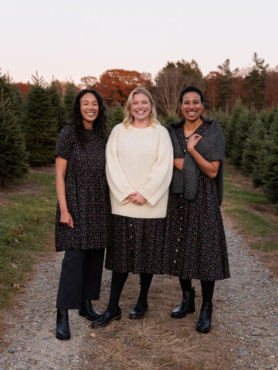 Nell Midi Dress Black Cotton Floral Print
