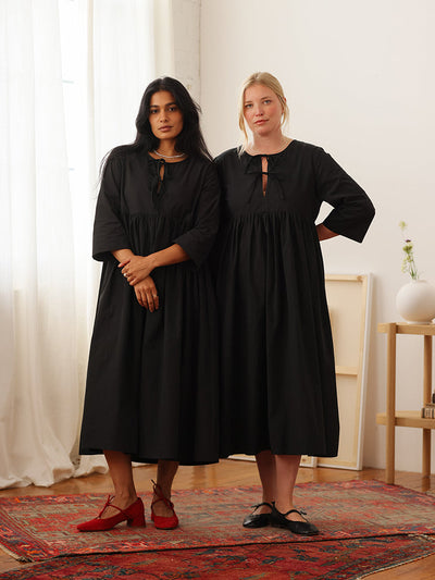 Birdie Bell Sleeve Dress Cotton Black