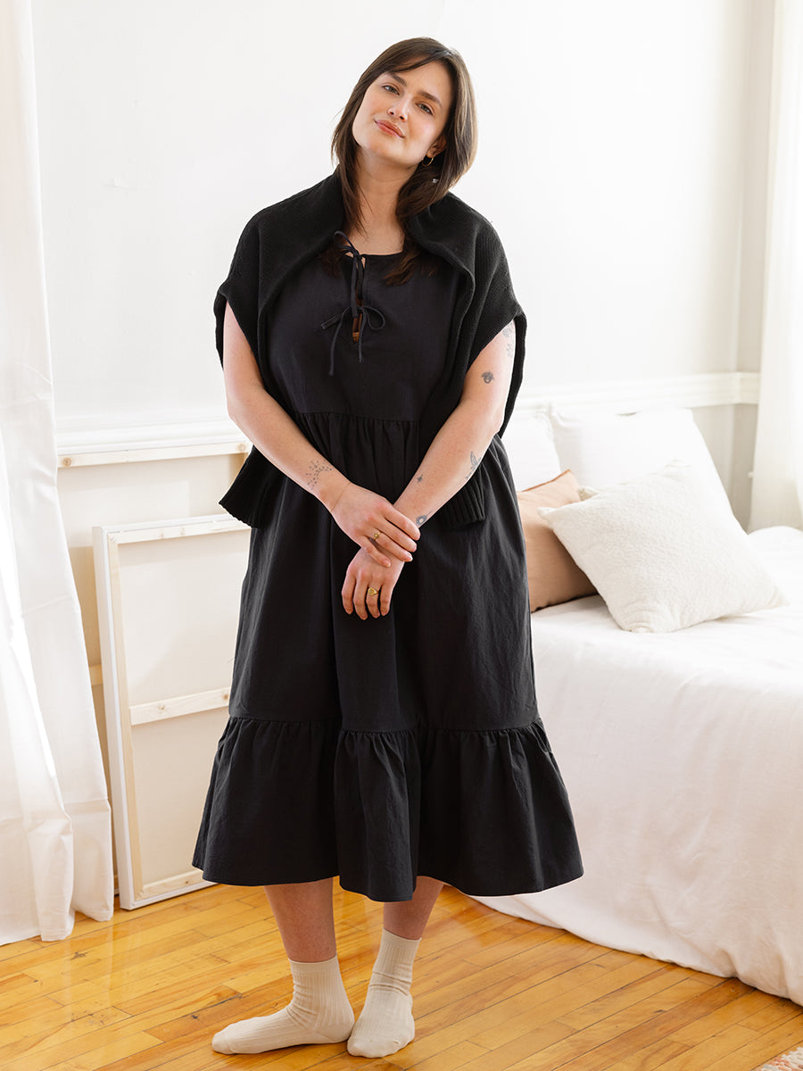 Birdie Sleeveless Dress Crinkle Cotton Black