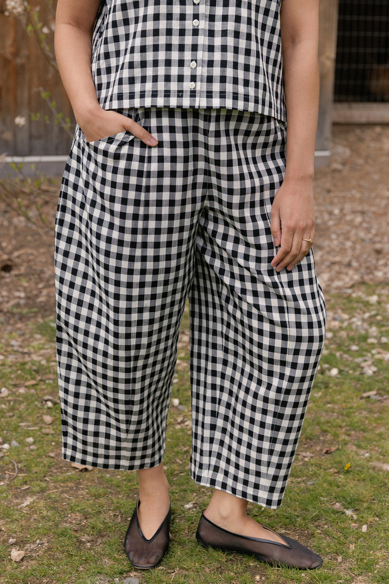 Porch Balloon Linen Pants Black Gingham