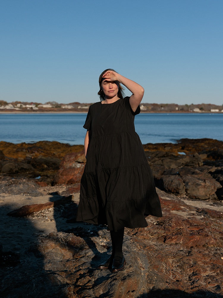 Chalet Tiered Dress Cotton Black Cotton Poplin