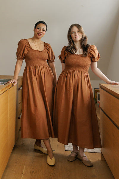 Goldie Smocked Short Sleeve Dress Pecan