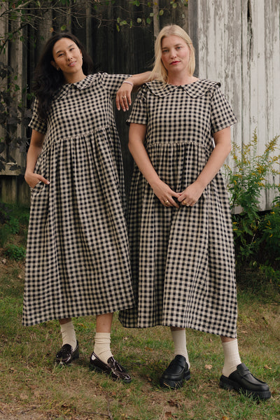 Homestead Collared Dress (Clearance) Black Oat Milk Gingham
